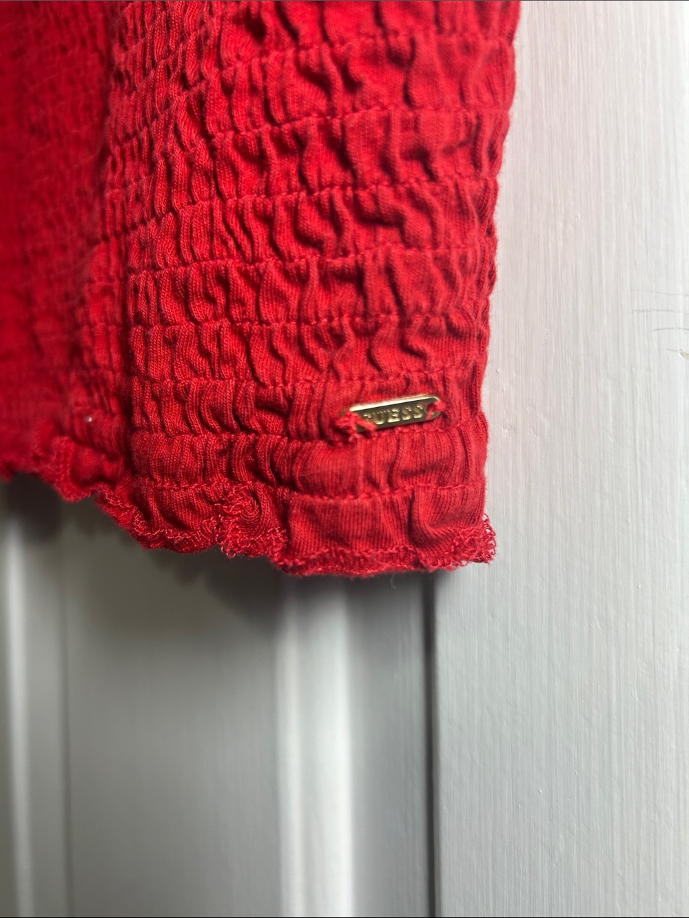 GUESS Red Smocked Ruffle Strap Crop Tank - Picture 3 of 5